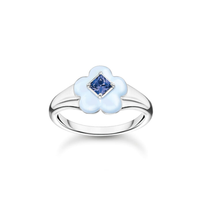 TR2433 496 1 Thomas Sabo - Ring i sølv med hvit og blå blomst - Charming Pop