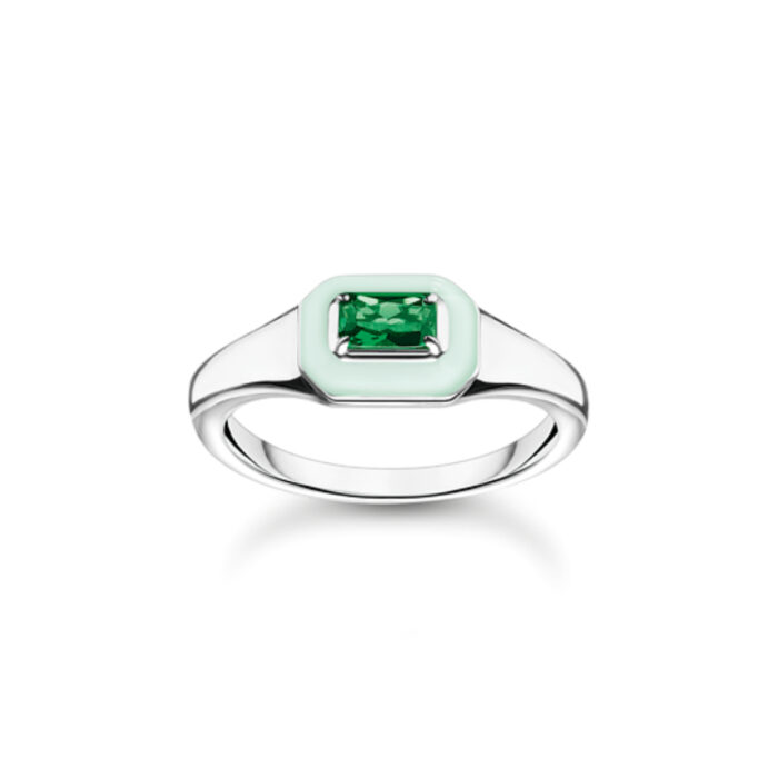 TR2434 496 6 Thomas Sabo - Ring i sølv med hvit og grønn rektangel - Charming Pop Thomas Sabo - Ring i sølv med hvit og grønn rektangel - Charming Pop