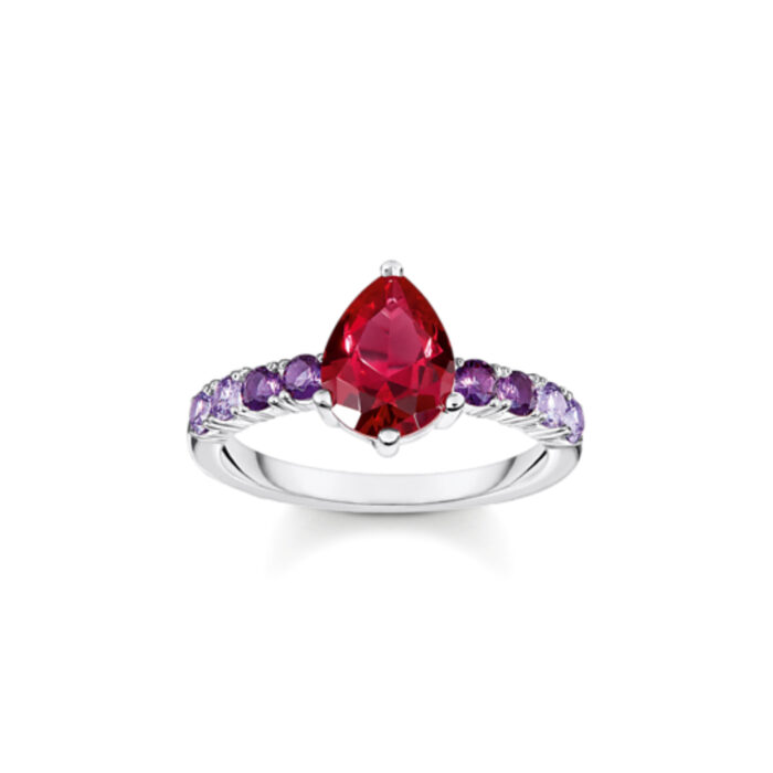 TR2442 477 7 Thomas Sabo - Solitaire ring i sølv med rød, rosa og fiolette zirkonia - Heritage Glam