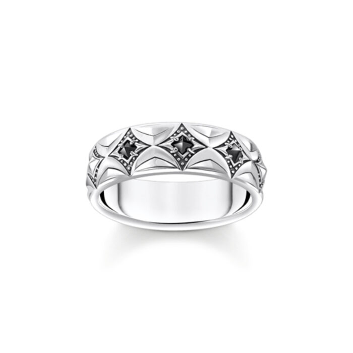 Thomas Sabo - Ring i svertet sølv med rombemønster og zirkonia - Rebel Wolf & Crystals