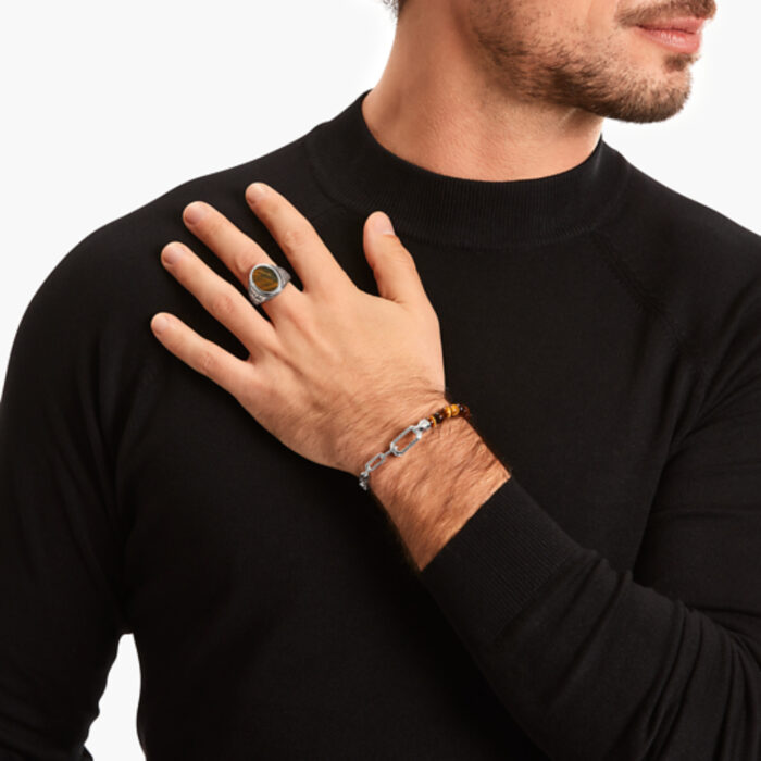 Thomas Sabo - Signetring i sølv gullblå tigerøye - Rebel Wolf & Crystals