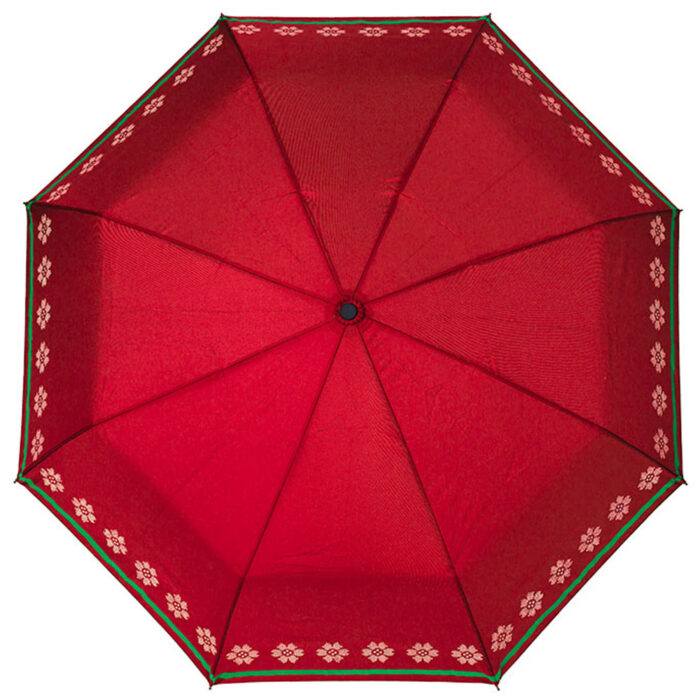 Trøndelag rød 7641 2 Bunadsparaply Trøndelag rød - Solid paraply av meget god kvalitet med håndsilketrykk