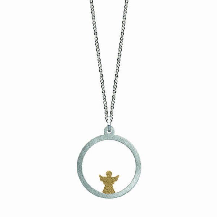 angel Noën - Intention halssmykke i sølv med symbol i 14k gult gull - Angel