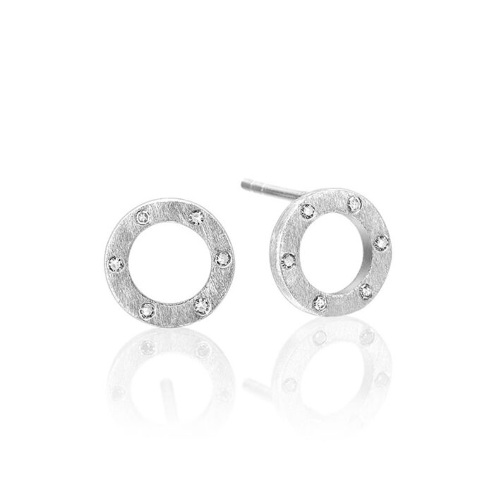 eo660 Wille Jewellery-Cosmos ørepynt i sølv-matt-m/12 diamanter -Diameter 10 mm