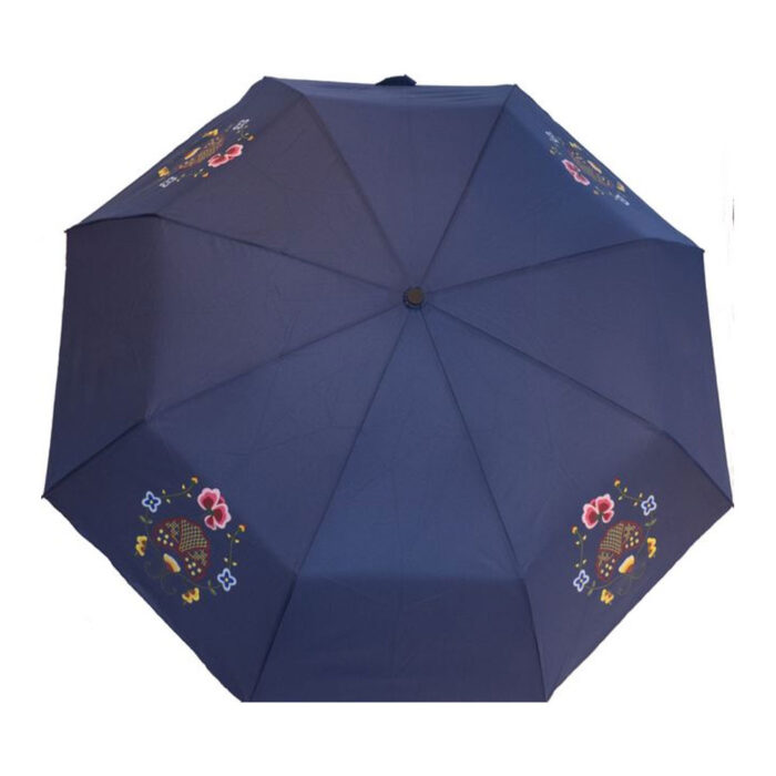 paraply2 Bunadsparaply Gudbrandsdalen blå - Solid paraply av meget god kvalitet med håndsilketrykk