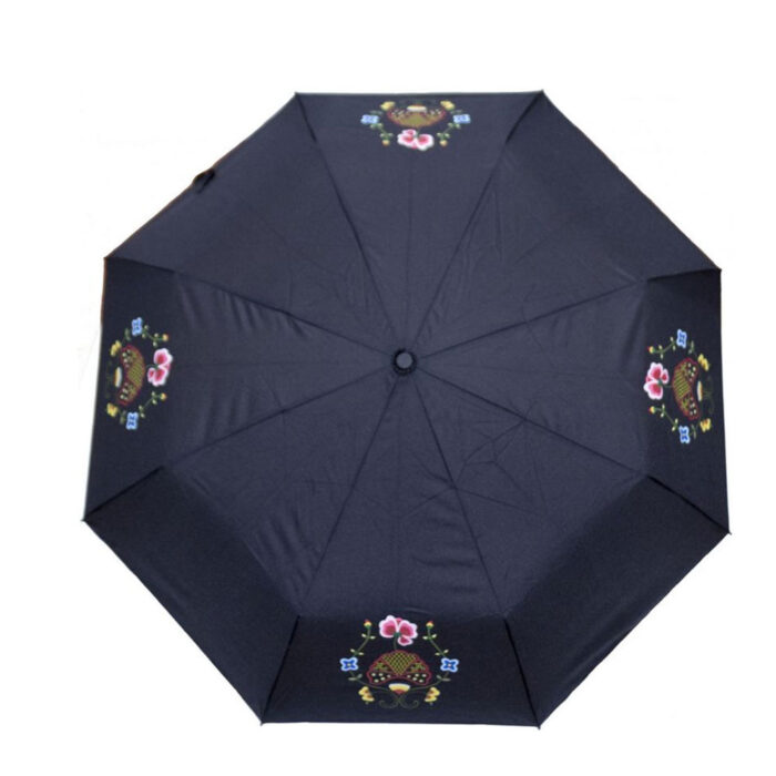 paraply31 Bunadsparaply Gudbrandsdalen sort - Solid paraply av meget god kvalitet med håndsilketrykk