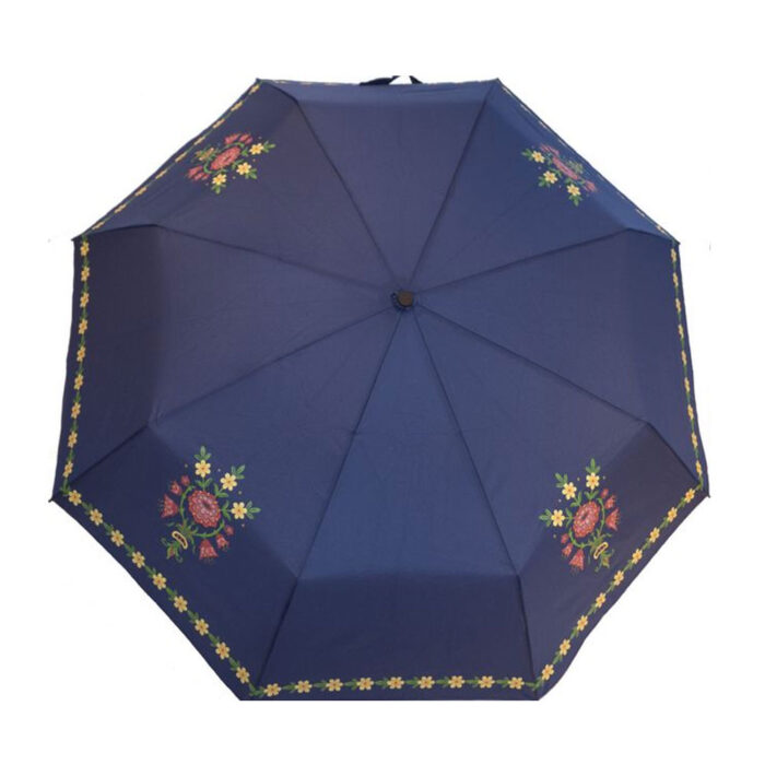 paraply5 Bunadsparaply Løken blå - Solid paraply av meget god kvalitet med håndsilketrykk