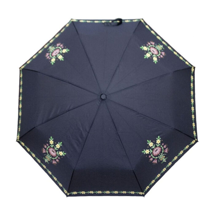 paraply6 Bunadsparaply Løken sort - Solid paraply av meget god kvalitet med håndsilketrykk